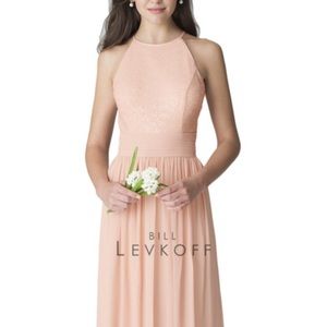 Bill Levkoff Full Length Sequin Halter Top Dress